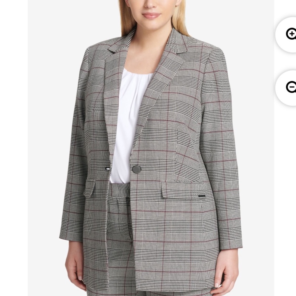 Calvin‎ Klein Plaid One Button Career Wear Jacket Blazer Size 10